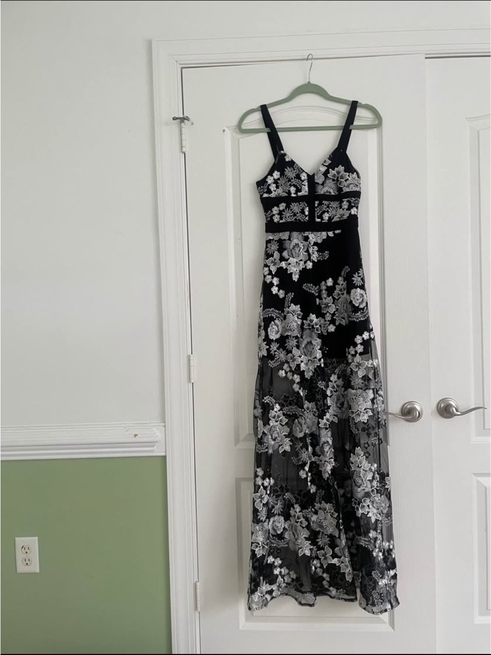 Black Floral Mesh Maxi Dress - Elegant Evening Dress